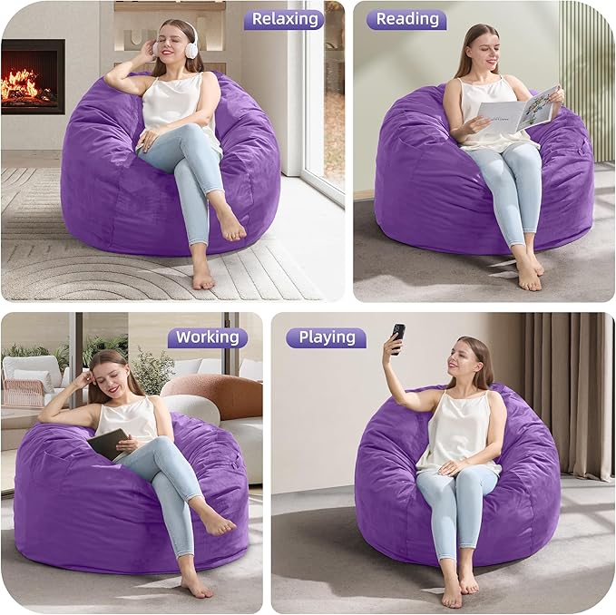 Hobestluk 3FT Bean Bag Chair Giant Bean Bag Chairs for Adults Large Bean Chairs with Removable Cover, Beanbag Chair with Filler, Adult Bean Bag Chairs for Living Room, Bedroom