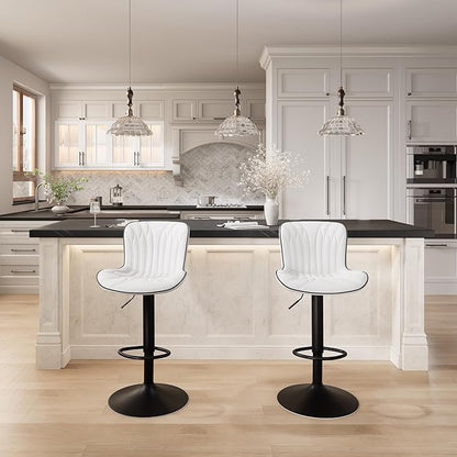 YOUNIKE White Bar Stools Set of 4 Modern Swivel Counter Height Bar Chair with Back Adjustable Kitchen Island Faux Leather Padded Barstools taburetes de bar Breakfast sillas para barra de cocina 4PCS