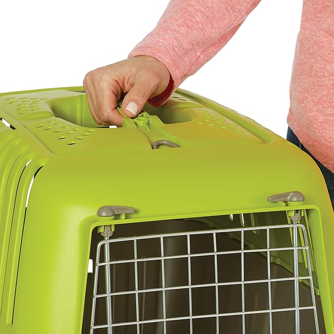 MidWest Homes for Pets Spree Travel Carrier ??Hard-Sided Dog & Cat Carrier, Small Pet Travel Crate with Handle, Ventilated Design, Easy Assembly, 24-Inch, Green