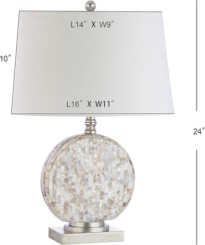 JONATHAN Y 24" Dennis Cream Mother-of-Pearl Seashell Table Lamp, Coastal Traditional Bedside Lamp for Living Room Bedroom, White Linen Drum Shade, LED Bulb Included JYL1050A