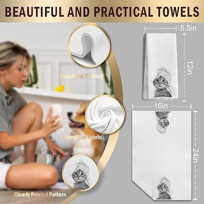 Funny Cat Hand Towels, Cat Gifts for Women, Funny Cute Hand Towels for Bathroom,16x24 Inches