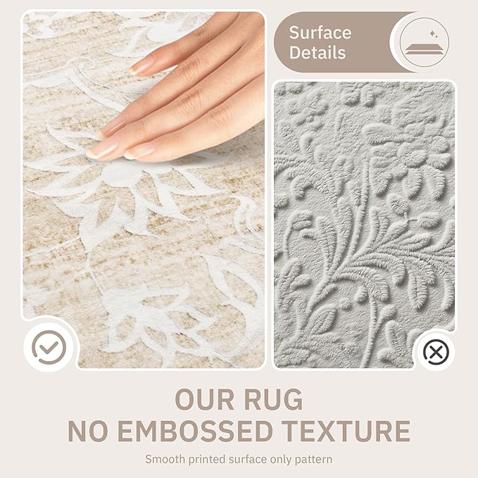 12x15 Area Rugs for Living Room, Stain Resistant Neutral Washable Rugs for Dining Room, Floral Vintage Non-Slip Thin Large Size Area Rug Beige