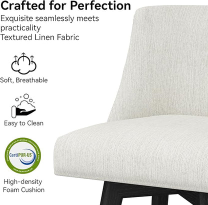Counter Height Bar Stools Set of 6, Modern Swivel Barstools with Back and Wood Legs, Linen Fabric Upholstered Bar Chairs, 26" H Kitchen Counter Stools, Kitchen Island Home Bar, Ivory