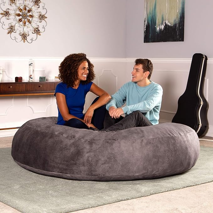 Jaxx 6 Foot Cocoon - 2-in-1 Convertible Bean Bag Bed & Large Bean Bag Chair for Adults - Padded Microvelvet, Pewter