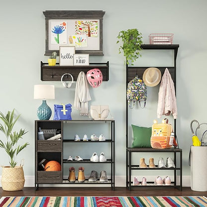 RiverRidge Afton 3-Tier Shoe Organizer with Storage Bins, Holds 6-9 Pairs - Sturdy Shoe Storage Organizer with Metal Frame Shoe Rack for Entryway