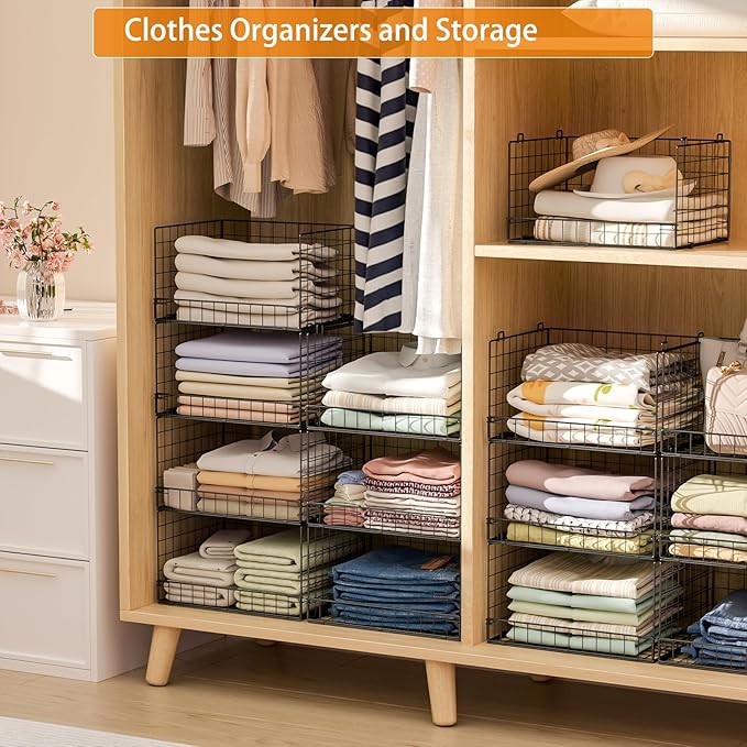 7-Tier Stackable Closet Organizers and Storage Shelves, Foldable Closet Shelf Organizer System, Stackable Storage Bins Drawers for Closet Organizer System, Black(Patent Pending)