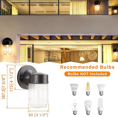 2 Pack Outdoor Wall Lantern, Exterior Waterproof Wall Sconce Light Fixtures, Black Front Door Lighting with Clear Glass Shade, Anti-Rust E26 Socket Porch Lights for Entryway