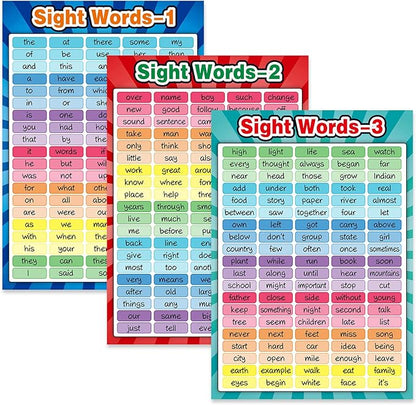 Outus Educational Posters Sight Words and Word Families Sight Words Posters Educational Charts, Classroom Decorations Learning Charts for Preschool, Kindergarten, Nursery, Homeschool, Playroom Decor