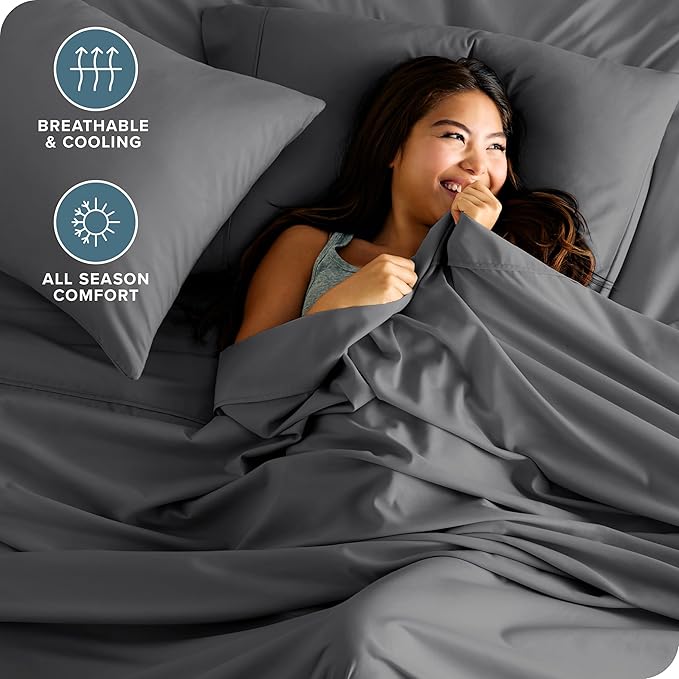 Bare Home Queen Sheet Set - Luxury 1800 Ultra-Soft Microfiber Bed Sheets - Double Brushed - Deep Pockets - Easy Fit - 4 Piece Set - Bedding Sheets & Pillowcases (Queen, Grey)