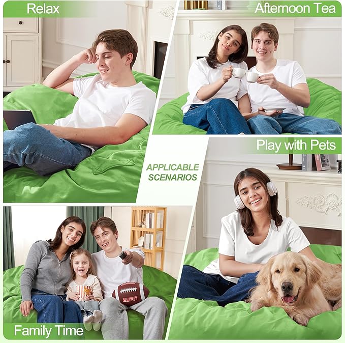 Homguava 3FT Bean Bag Chair: 3' Bean Bags with Memory Foam Filled, Large Beanbag Chairs Soft Sofa with Dutch Velvet Cover-Lime
