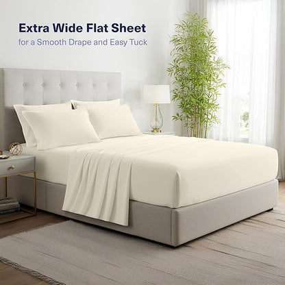 Kickoff Viscose Bamboo Sheets King Size 4-pc 100% Organic Bamboo Viscose Bed Cooling Sheets King Size Set Cool Bedding for hot Sleepers Sheet, Flat, Fitted, Pillowcases (Buttercream,K)