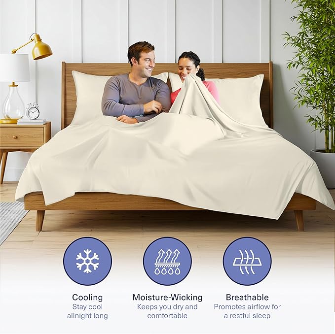 Kickoff Viscose Bamboo Sheets Twin Size 3-pc 100% Organic Bamboo Viscose Bed Cooling Sheets Twin Size Set Cool Bedding for hot Sleepers Sheet, Flat, Fitted, Pillowcase (Buttercream, T)