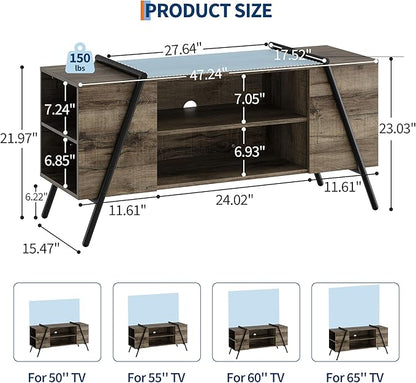 TV Stand for 60 55 50 45 Inch TV, 47" Mid Century Modern Entertainment Center with Adjustable Open Shelves & Metal Legs, Industrial Media Console Table for Living Room, Oak