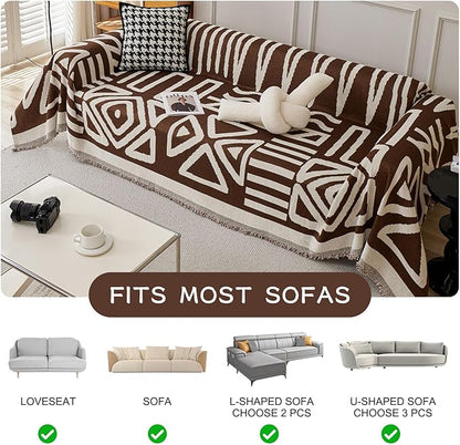 STACYPIK Soft Breathable Boho Chocolate Sofa Cover Stain Resistant Furniture Protector for 3 Cushion Couch Washable Sofa Cover for Dogs Cats Dark Khaki Reversible Sectional Covers for Sofa-91X150IN