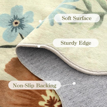 Lahome Floral Machine Washable Rug, 3x5 Rug Non Slip Soft Bedroom Rugs for Entryway Dorm, Ultra-Thin Boho Rugs for Living Room Stain Resistan Throw Carpet for Nursery Entrance, Beige