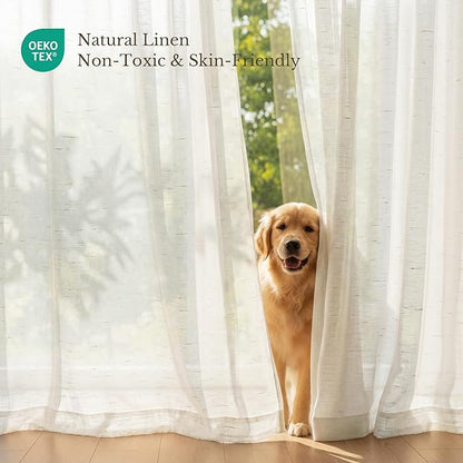 NICETOWN Linen Blend Semi Sheer 108 inch Curtains, Grommet Thick Flax Linen Weave Drapes Privacy with Light Filtering Drapes Airy & Elegant for Bedroom/Living Room, W52 x L108, 2 Panels
