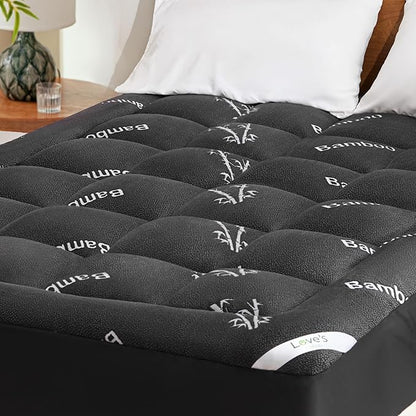 Love's cabin Queen Mattress Topper, Rayon Derived from Bamboo, 900 GSM Breathable Mattress Topper Pad, Thick Pillow Top Mattress Pad with Stretches up 8"-20" Deep Pocket(60"x80"), Black