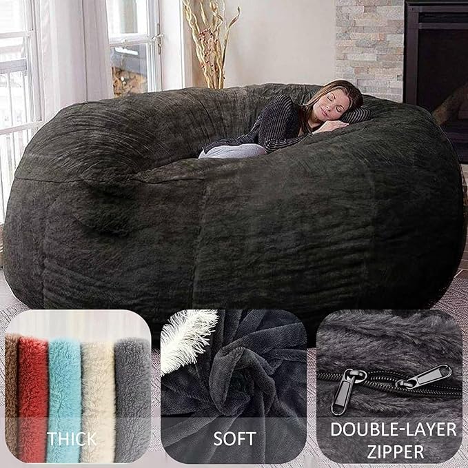 BCU 6FT Bean Bag Chair for Adults and Kids Without Filler Giant Stuffed Animal Storage Cover Soft Faux Fur Floor Chair Cover for Bedroom Living Room, Blue