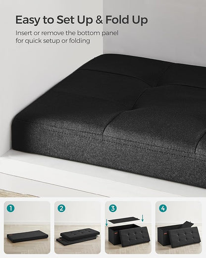 SONGMICS Mazie Collection - 30 Inches Folding Storage Ottoman Bench, Ottoman Foot Rest, End of Bed Bench, Storage Chest, Load 660 lb, for Living Room, Bedroom, Entryway, Ink Black ULSF047B01