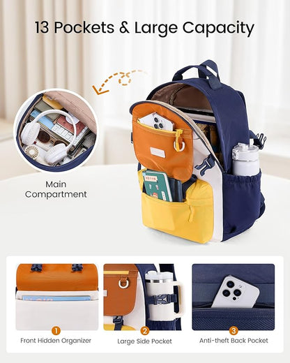 LOVEVOOK School Backpack for Girls with Large Tumbler Holder Pockets, Student Cute Bookbag 17.3 inch Laptop Daypack for Middle School Teen, Waterproof College Travel Bag for Women