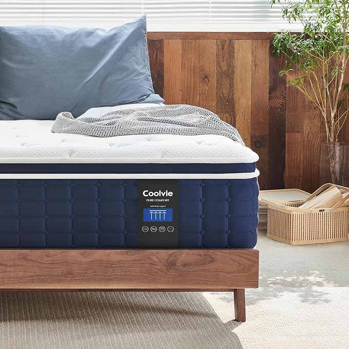 Coolvie Mattresses Queen Size, 12 Inch Supportive Foam Hybrid Mattress in a Box, Individual Pocket Springs for Cooler Sleep & Minimal Motion Transfer, Medium Firm for Back Sleeper 100-Night Trial