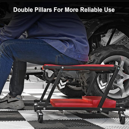 Big RED Z-Creeper Seat,36" Foldable Creeper,2-in-1 Garage Shop Creeper for Auto Repair,36" RED,300 Lbs Capacity,with 6 Pcs Wheels,ATR6505R,Torin