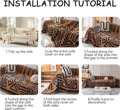 HANDONTIME Boho Geometric Couch Covers for Sofa Pet Friendly Brown and Black Sofa Covers Washable Chenille Couch Blanket Cover for 1 2 Cushion Couches Pet Protector Furniture Cover Soft, 71" X 102"