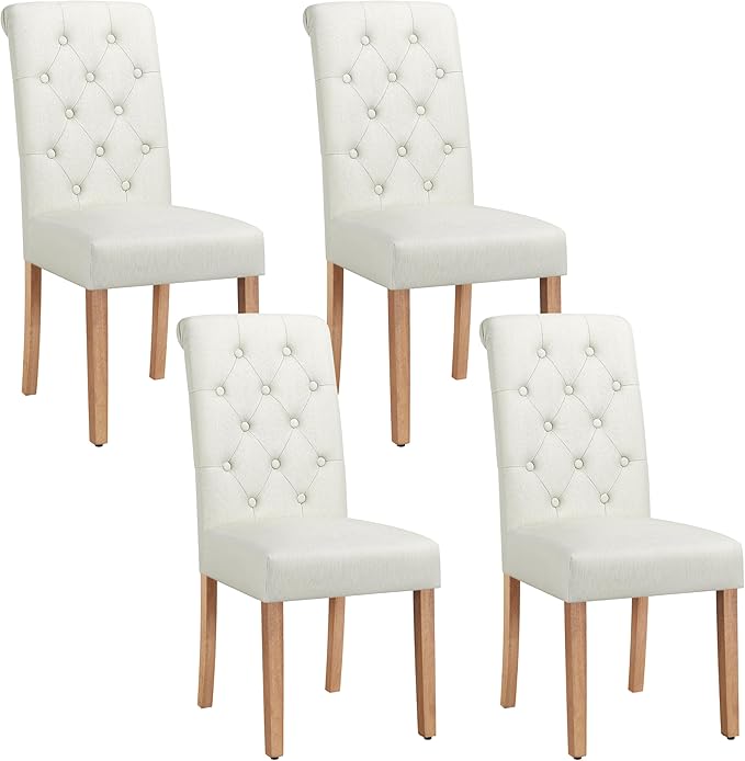 Yaheetech Dining Chairs Set of 4 Fabric Upholstered Dining Room Chairs with Button Tufted High Back and Solid Wood Legs for Kitchen/Living Room/Restaurant, Modern Style, Beige