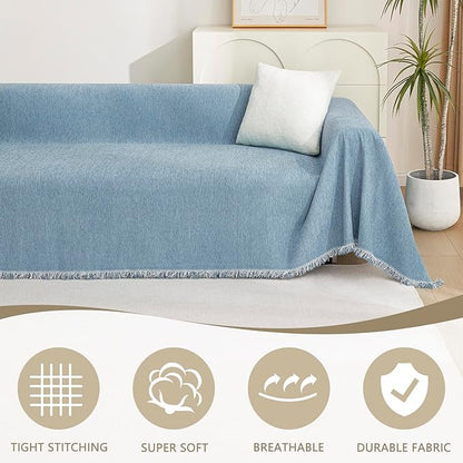 MYSKY HOME Dog Couch Cover Sofa Covers Sectional Couch Covers for 2 Cushion Couch Sofa Chenille Couch Cover Bedroom Futon Couch Cover L Shape Sofa Cover Pet Couch Cover, 71" x 118", Dark Blue