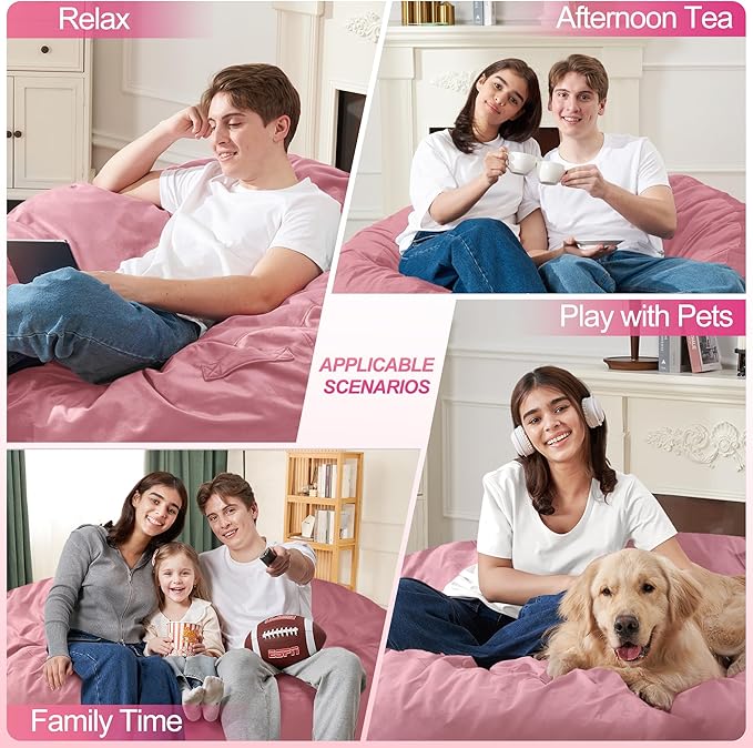 Homguava 4 FT Bean Bag Chair: 4' Bean Bags with Memory Foam Filled, Large Beanbag Chairs Soft Sofa with Dutch Velvet Cover-Dusty Pink