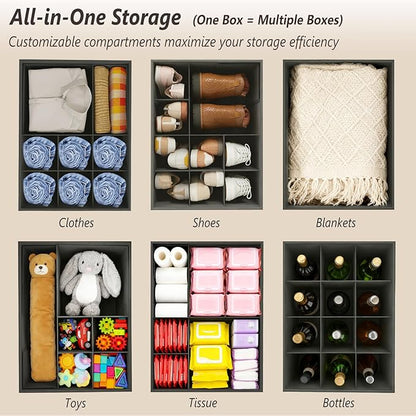 2 Pack Storage Ottoman Shoe Organizer for Closet - Adjustable Dividers Storage Box for Shoes | Clothes | Toy | Blanket, Foldable Foot Stool Small Bench Shoe Cabinet for Living Room & Bedroom