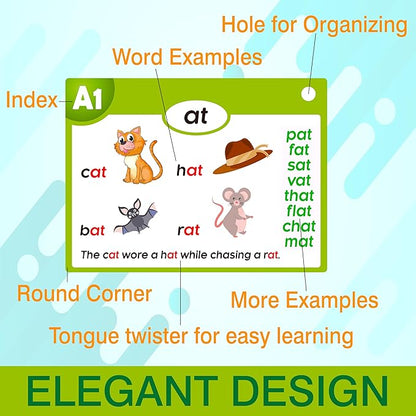 70PCS Phonics CVC Flash Cards Set 20 Phonic Stages Bonus 10 Life Skill Cards Sorting Rings Learn to Read in Blends, Long Vowels, Digraphs for PreK-3rd Grade (Alphabet, Colors, Numbers, and More)