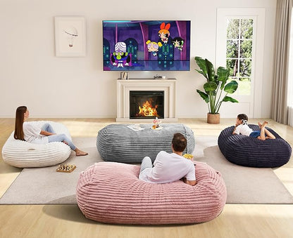 Hobestluk 6FT Bean Bag Chairs Adult Bean Bag with Portable Handle Comfy Large Bean Bag Lounge Chair with Removable Cover for Living Room Bedroom (Stripe Pink, 6FT)