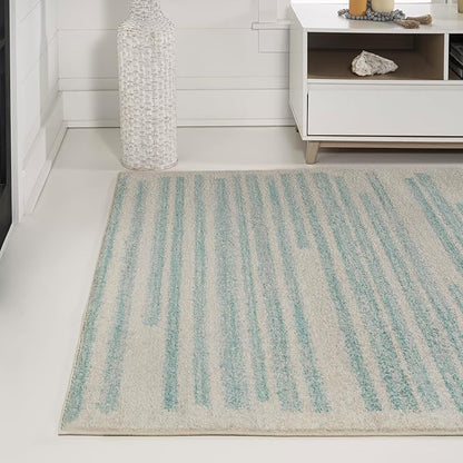 JONATHAN Y Khalil Modern Berber Stripe Cream/Turquoise Indoor Area Rug, 5x8, Contemporary, Bohemian, Easy-Cleaning for Living Room, Bedroom, Kitchen, Pet Friendly, Non-Shedding (MOH207B-5)