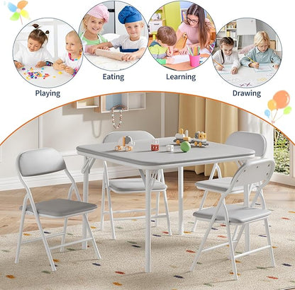 IDEALHOUSE 3 Piece Folding Kids Table and Chairs Set, Children Activity Table and Chairs Set for Dining Room,Daycare,Classrooms
