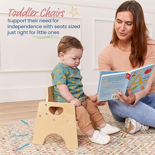 ECR4Kids Stackable Wooden Toddler Chair, 6in, Kids Furniture, Natural, 2-Pack