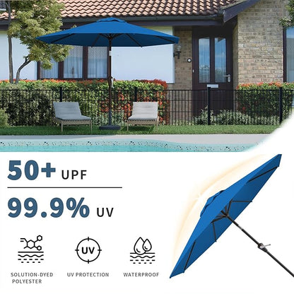 10FT Patio Umbrella, Outdoor Umbrella with Push Button Tilt and Crank, 8 Sturdy Ribs, UV Protection & Waterproof Market Umbrella for Pool, Backyard, Beach,Deck (Royal blue)