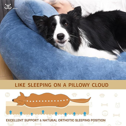 Human Dog Bed for Adult Kids, 70"x33"x12" Washable Faux Fur Human Size Dog Bed for People Doze Off, Grayish Blue