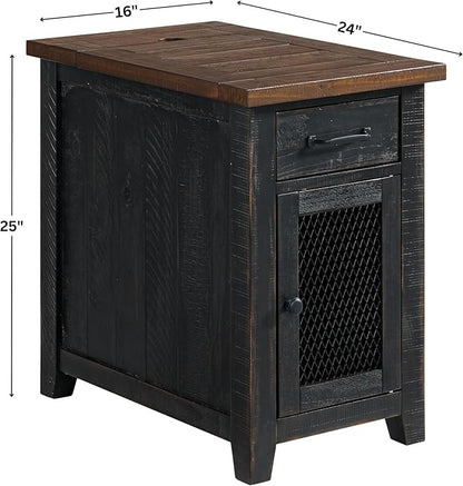 Martin Svensson Home Solid Wood Black and Brown Rustic Chairside End Table with Power and Storage