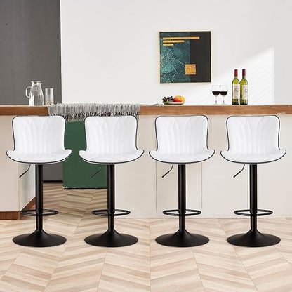 YOUNIKE White Bar Stools Set of 4 Modern Swivel Counter Height Bar Chair with Back Adjustable Kitchen Island Faux Leather Padded Barstools taburetes de bar Breakfast sillas para barra de cocina 4PCS