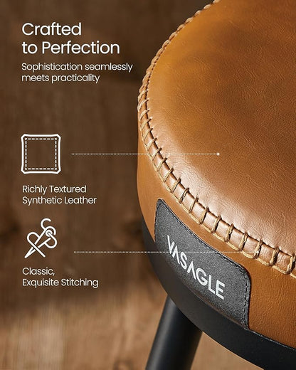 VASAGLE EKHO Collection - Swivel Bar Stools Set of 2, Bar Height Backless Bar Stools, Synthetic Leather with Stitching, Mid-Century Modern, 30-Inch Tall Kitchen Barstools for Home Bar, Caramel Brown
