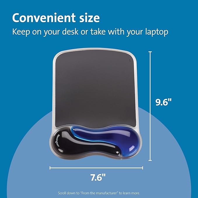 Kensington Duo Gel Mouse Pad with Wrist Rest, Ergonomic Wrist Support for Pain Relief, Comfortable Non-Skid Gel Pad for Computer, Laptop, Office & Home 9.6" x 7.6", Blue K62401AM