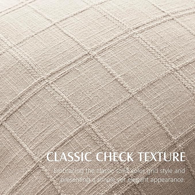 Foindtower Set of 2 Decorative Linen Check Throw Pillow Covers Neutral Farmhouse Vintage Cushion Covers Modern Boho Home Decor For Sofa Chair Couch Bedroom Living Room Outdoor,26×26 Inch,Natural Linen