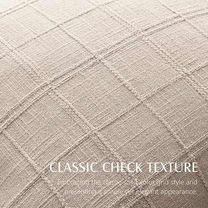 Foindtower Set of 2 Decorative Linen Check Throw Pillow Covers Neutral Farmhouse Vintage Cushion Covers Modern Boho Home Decor For Sofa Chair Couch Bedroom Living Room Outdoor,26×26 Inch,Natural Linen