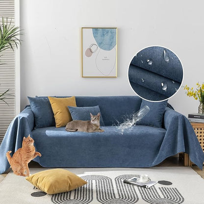 STACYPIK Waterproof Blue Couch Cover Non-Slip Sofa Cushion Cover for Pet Cat Dog Anti-Scratch Couch Cover Thick Washable Couch Protector for 3 Cushion Outdoor Leak Proof Couch Throw Slipcover-71X134IN
