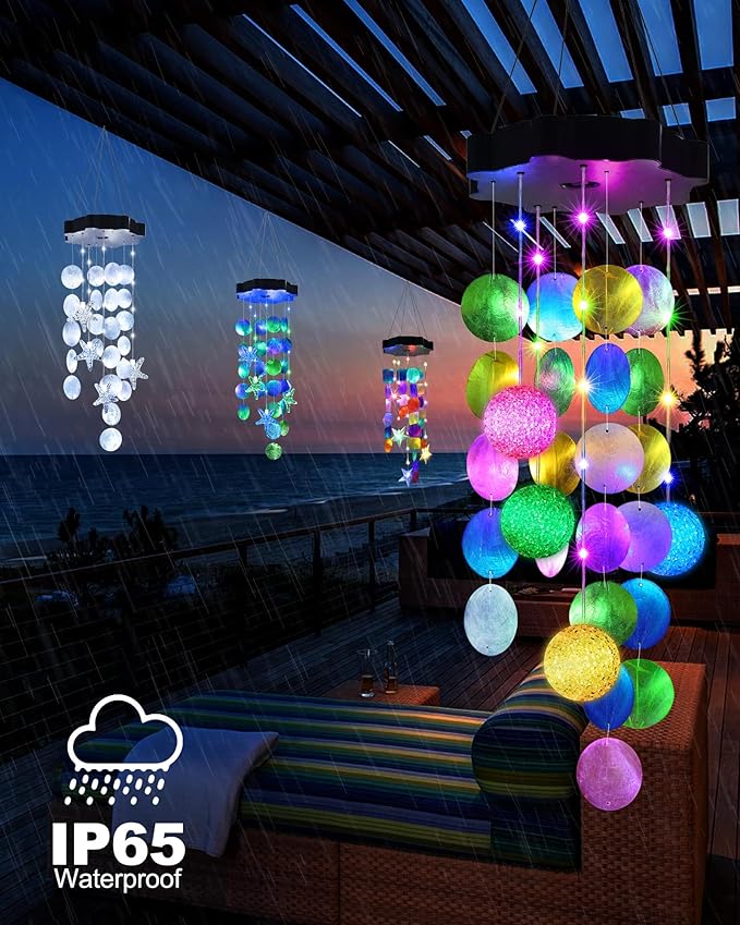 Toodour Solar Wind Chimes for Outside, Hanging Easter Pastel Lights with 2 Modes, Shells Light Gifts for Mom Grandma Wife, LED Outside Decorative Mobile Lights for Garden Yard Patio Easter Decorations