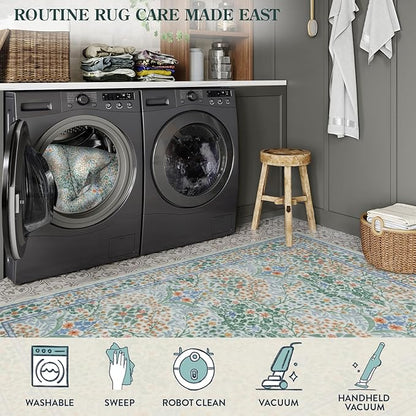 Lahome Floral Washable Rugs for Entryway, 2x3 Kitchen Rugs Non Slip Boho Soft Door Mat Indoor Entrance, Ultra-Thin Easy Clean Forest Design Small Throw Carpet for Bedroom Bathroom, Green