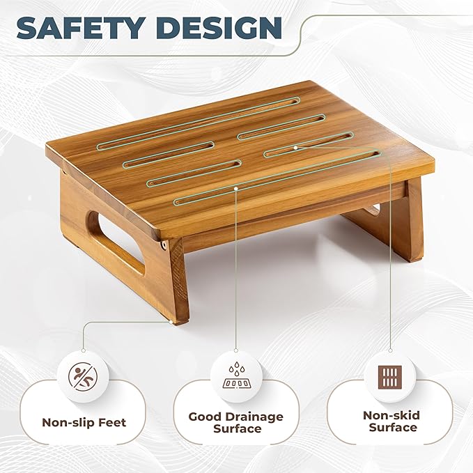 Wooden Step Stool, 5.3" One Step Stool for Adults with Handle, Durable & Portable Design Supports up to 550lbs for Bedroom, Kitchen, Bathroom or High Beds