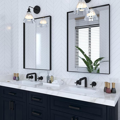 VocalStar Black Metal Framed Bathroom Mirror for Wall, 24 x 36 Inch Square Corner Rectangle Black Bathroom Vanity Mirror Modern Farmhouse, 1/4-inch Shatterproof Glass | Ultra-Flush Hanging