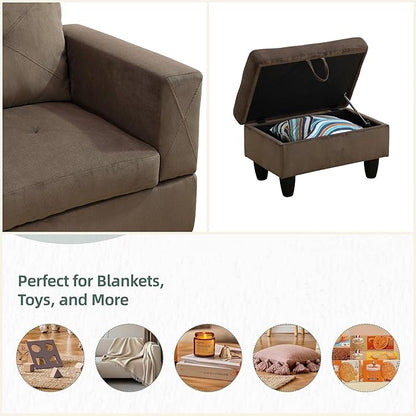 L Shaped Sectional Couch Sofa, Modern Couches for Living Room, Comfy 4 Seat Modular Sectional Sofa with Ottoman Storage for Bedroom Apartment, Brown